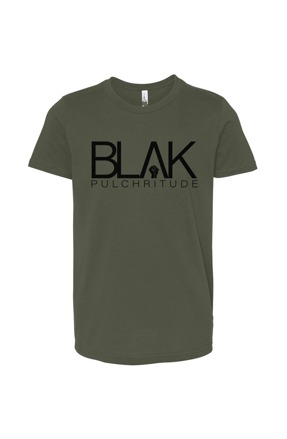 Kids’ military green BLVK PULCHRITUDE t-shirt with front branding