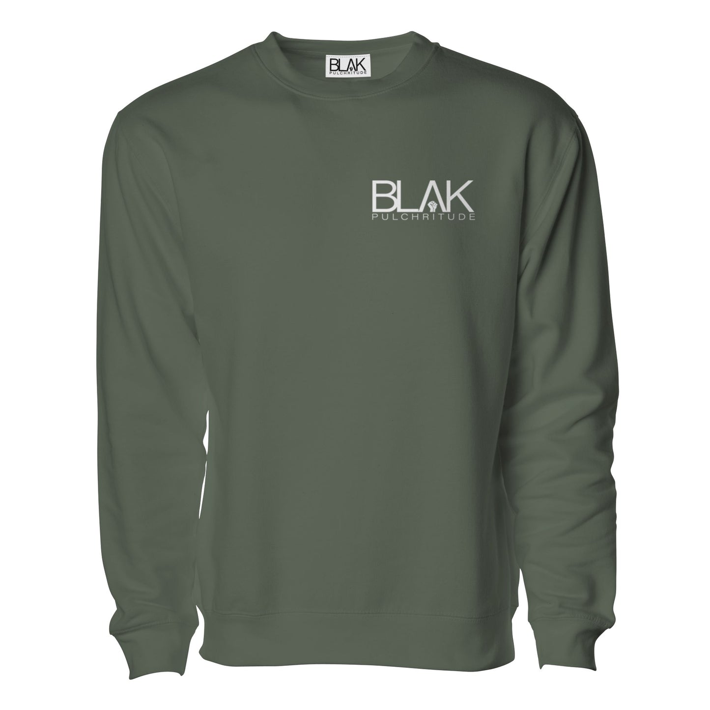 Olive green BLVK PULCHRITUDE small logo crewneck sweatshirt – The Crest Collectio